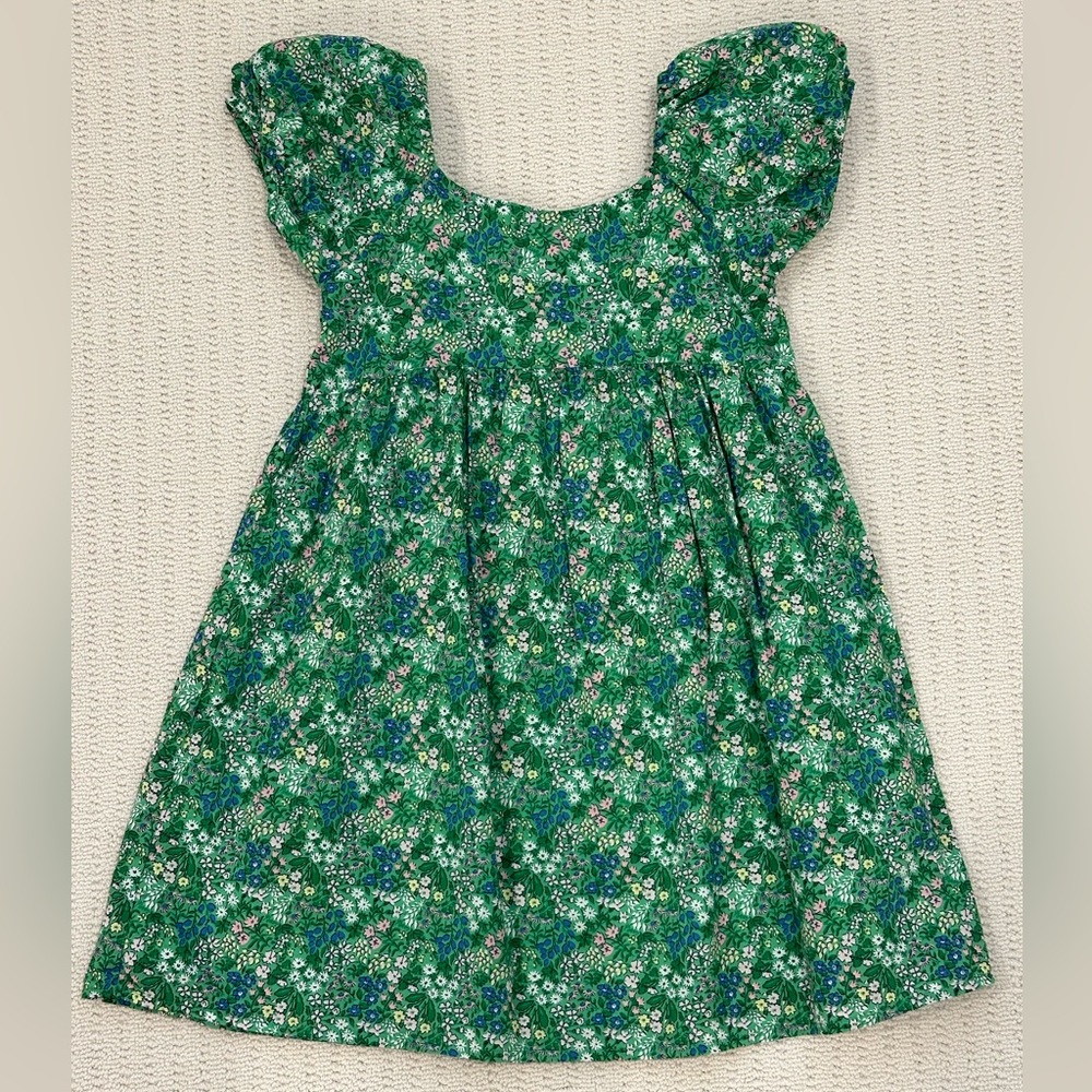Janie & Jack green floral puff-sleeve dress